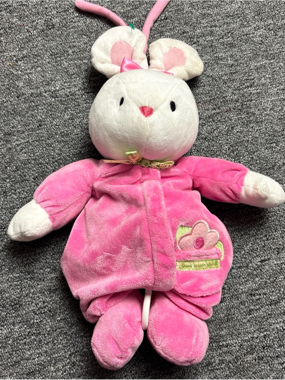 Rare Carters pull string pink bunny plush thank heaven